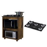 Kit Balcão Para Cooktop De Cozinha Kaiki Turim Ypê Com Fogão Cooktop 5 Bocas Ultra Chama Preto Mármore Chamalux