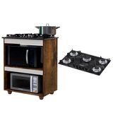 Kit Balcão Para Cooktop Cozinha Kaiki Turim Ypê/off White Com Fogão Cooktop 5 Bocas Ultra Chama Preto Mármore Chamalux