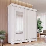 Guarda Roupa MDF 2 Portas de Correr Espelho 3 Gavetas Internas e 8 Pés Ilhéus Panan Móveis Branco