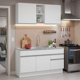 Armário De Cozinha Compacta Com Pia 150cm Branco Glamy Madesa 03 Branco