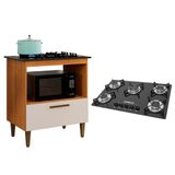 Kit Balcão Eliz Natura Off White Com Fogão Cooktop Ultra Chama 5 Bocas Trempe Chapa Preto Chamalux