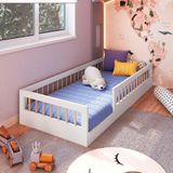 Cama Montessoriana Infantil Solteiro Com Grade De Proteção 84 X 195 Cm Branco Suki Shop