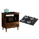 Kit Balcão Para Cooktop Cozinha Kaiki Eliz Ypê Com Fogão Cooktop 4 Bocas Chamalux Ultra Chama Preto Mármore