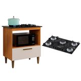 Kit Balcão Para Cooktop Cozinha Kaiki Eliz Nature Off White Com Fogão Cooktop 5 Bocas Chamalux Preto Mármore