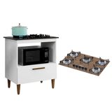 Kit Balcão Para Cooktop Cozinha Kaiki Eliz Branco Com Fogão Cooktop 5 Bocas Chamalux Ultra Chama Amadeirado