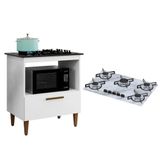 Kit Balcão Para Cooktop Cozinha Kaiki Eliz Branco Com Fogão Cooktop 5 Bocas Chamalux Ultra Chama Branco Mármore