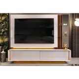 Home P/tv Até 75 Polegadas Salone 100% Mdf C/ Led E Prateleiras 240x195cm Off White/freijó - Dj Móveis