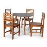 Conjunto Mesa De Jantar Laura 90cm E 4 Cadeiras Luna Assento Mdf Madeira Maciça Preto/amadeirado