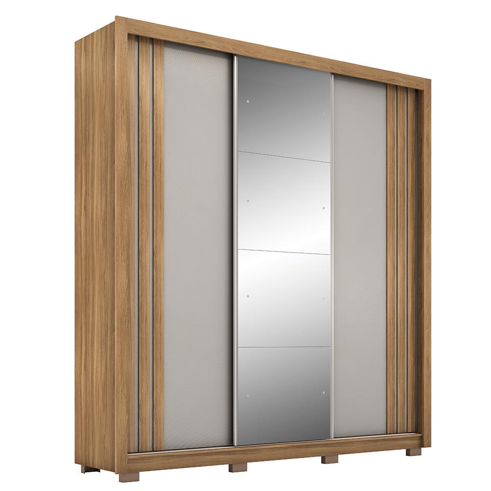 Guarda Roupa Casal Moema 3 Portas Flex Amêndola/nude Prime Com Espelho E Pés - Demóbile