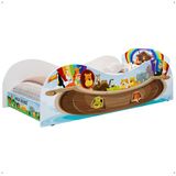 Mini Cama Infantil MDF Montessoriana Segura Decoração Animais Arca Noé com Colchão Confortável Quarto Menina Menino RPM