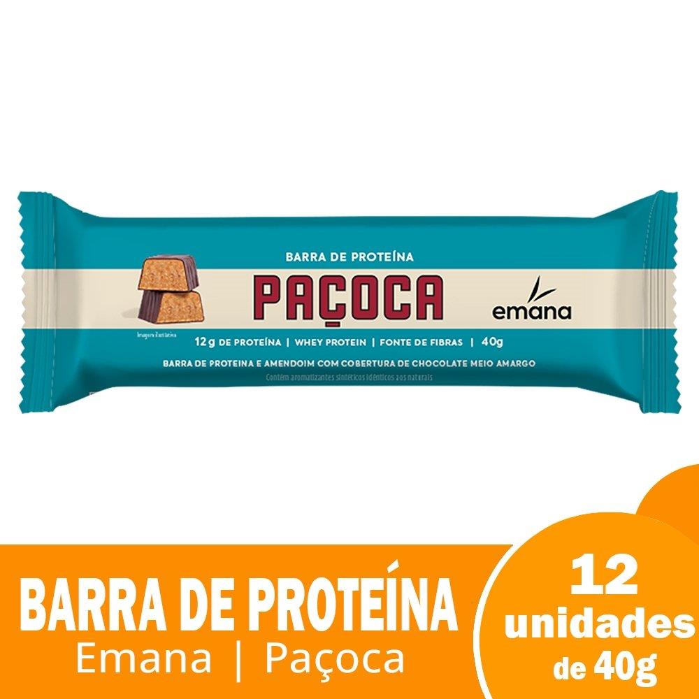 Barra De Proteína Emana Paçoca Com Cobertura De Chocolate 40g - Embalagem Com 12 Unidades