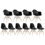 Kit 4 Cadeiras Eames Daw Com Braços + 6 Cadeiras Dsw Preto