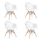 Kit 4 Cadeiras Eames Eifflel Com Braco Daw De Madeira Com Assento Branco