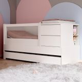 Berço Multifuncional Com Cama Auxiliar Cômoda 2 Gavetas 2 Nicho Sol E Mar Com Colchão Branco