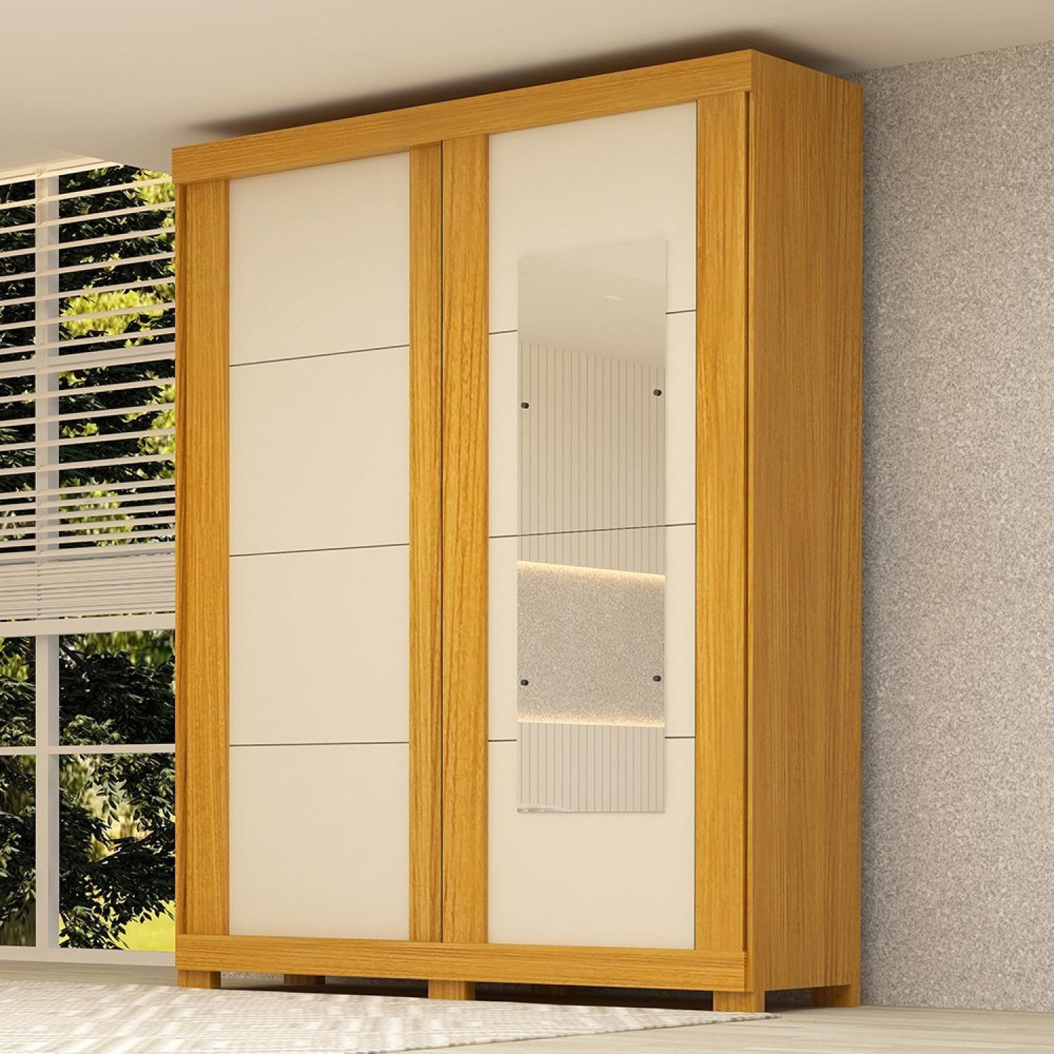 Guarda Roupa Casal 2 Portas De Correr Com Espelhos Flex Color 100% Mdf Boldina Espresso Móveis Nature/off White