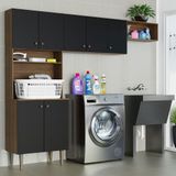 Kit Área De Serviço Lavanderia 235cm Rustic/preto Gourmet Madesa Rustic/preto