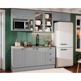 Kit De Cozinha Modulada 7 Peças Americana (3 Aéreos. 2 Balcões, 1 Nicho, 1 Complemento) Cinza - Henn