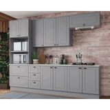 Kit De Cozinha Modulada 7 Peças Americana (2 Aéreos. 2 Balcões, 1 Paneleiro, 2 Complementos) Cinza - Henn