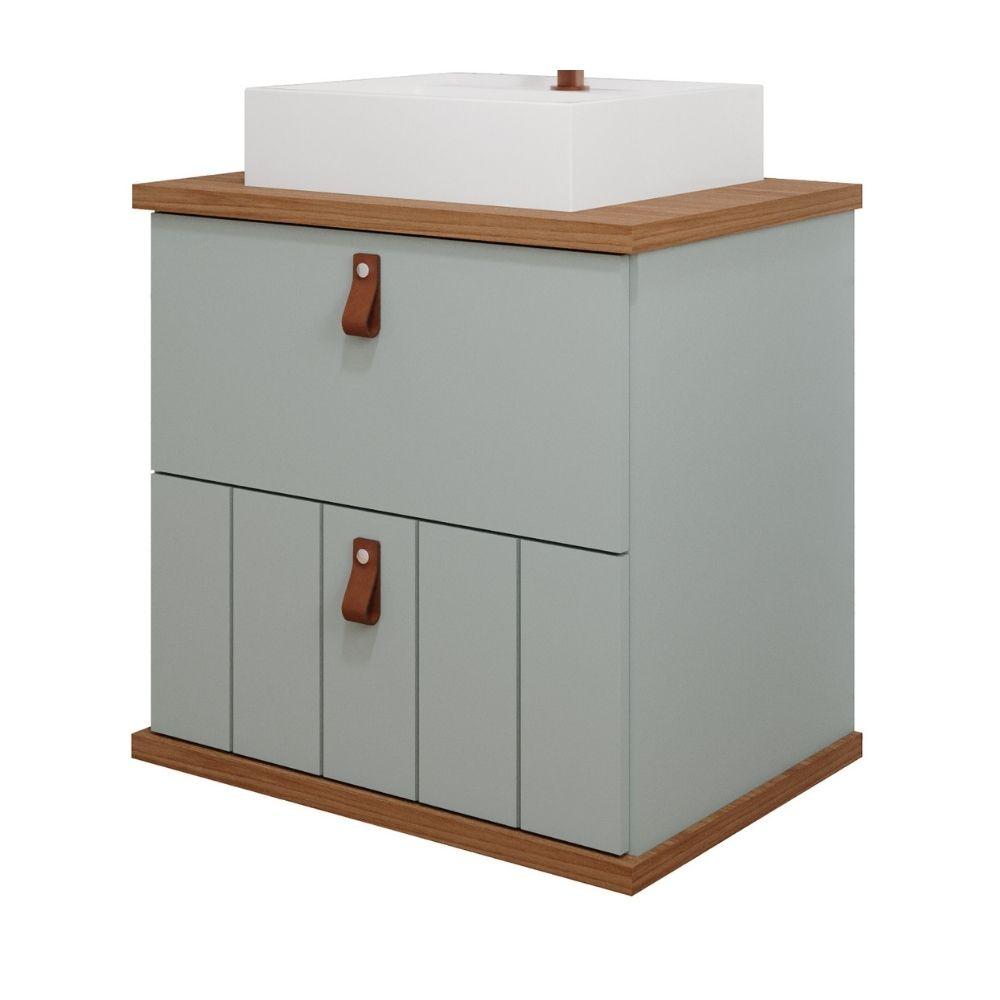 Gabinete Para Banheiro 60cm 100% Mdf 1 Gaveta 1 Porta Basculante Milano Mgm Móveis Pistache/freijo