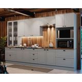 Kit De Cozinha Modulada 7 Peças Americana (2 Aéreos. 2 Balcões, 2 Paneleiros, 1 Complemento) Cinza - Henn