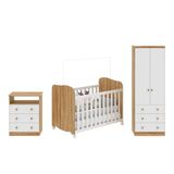 Quarto De Bebê Com Cômoda 3 Gavetas Smim New E Berço Americano Uli 100% Mdf Móveis Peroba Branco Brilho/amêndoa