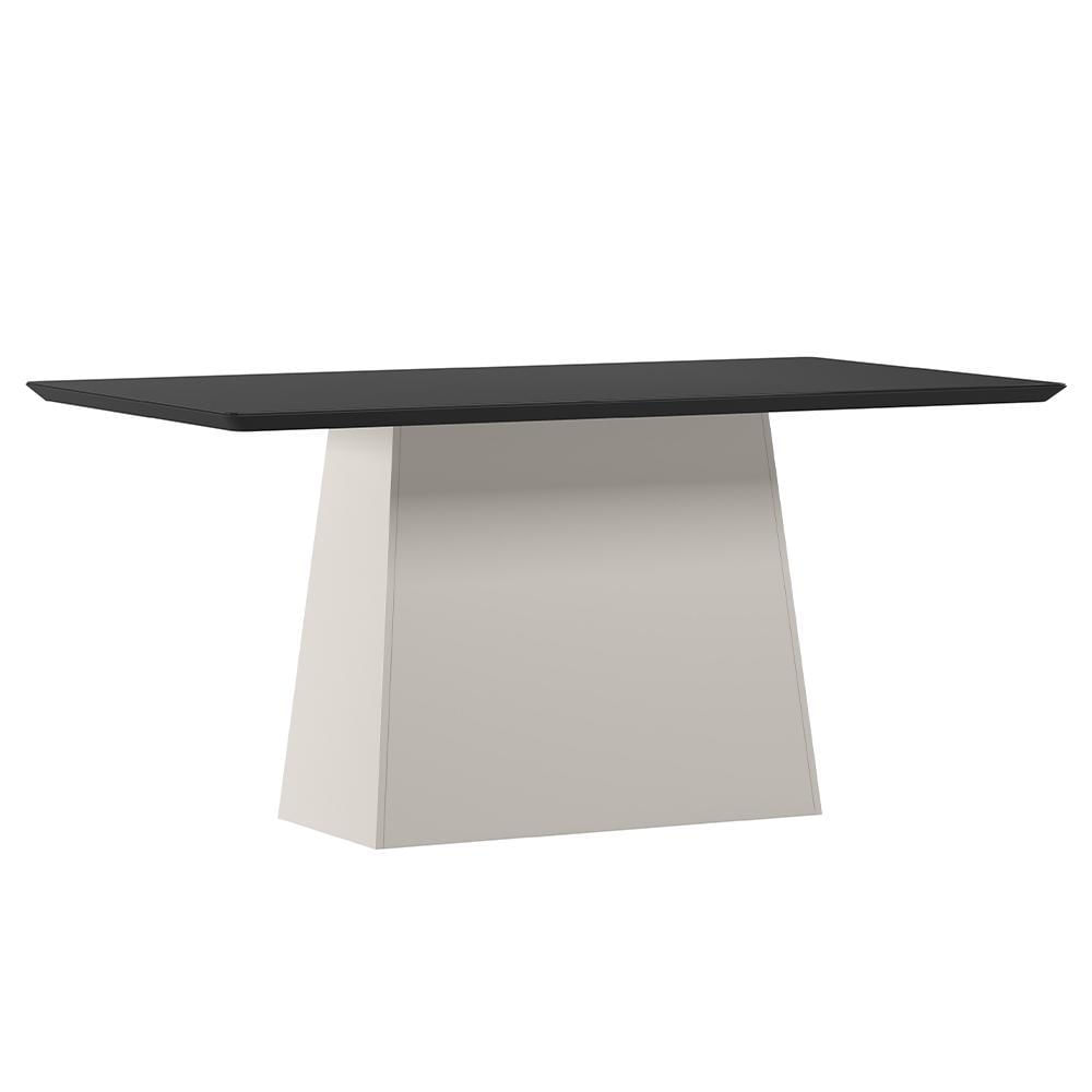 Mesa De Jantar Bárbara 160x90 Off White/preto Tampo Em Mdf Com Vidro - New Ceval