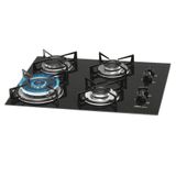 Cooktop Fischer Tripla Chama 4 Bocas A Gás Com Mesa De Vidro Preto Trempe Em Aço Carbono 9788(12916)