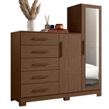 Comoda New Master Quarto Com 5 Gavetas 2 Portas E Espelho Cacau