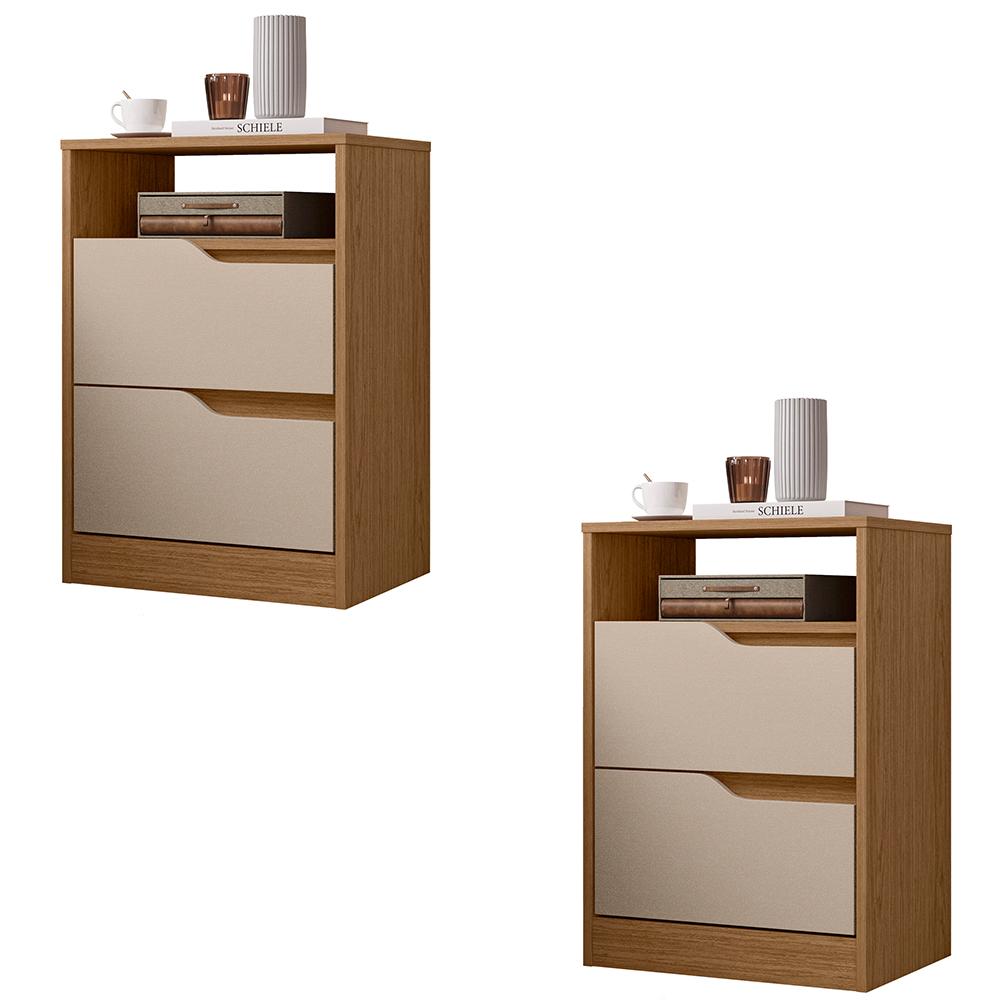 Kit 2 Mesas De Cabeceira Sole Com 2 Gavetas E Nicho Jatoba/fendi Metallic