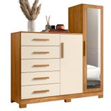 Comoda New Master Quarto Com 5 Gavetas 2 Portas E Espelho Carvalho/off White