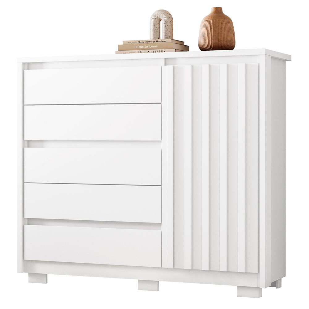 Cômoda Sapateira Quarto Duetto 05 Gavetas E 1 Porta Ripada Branco