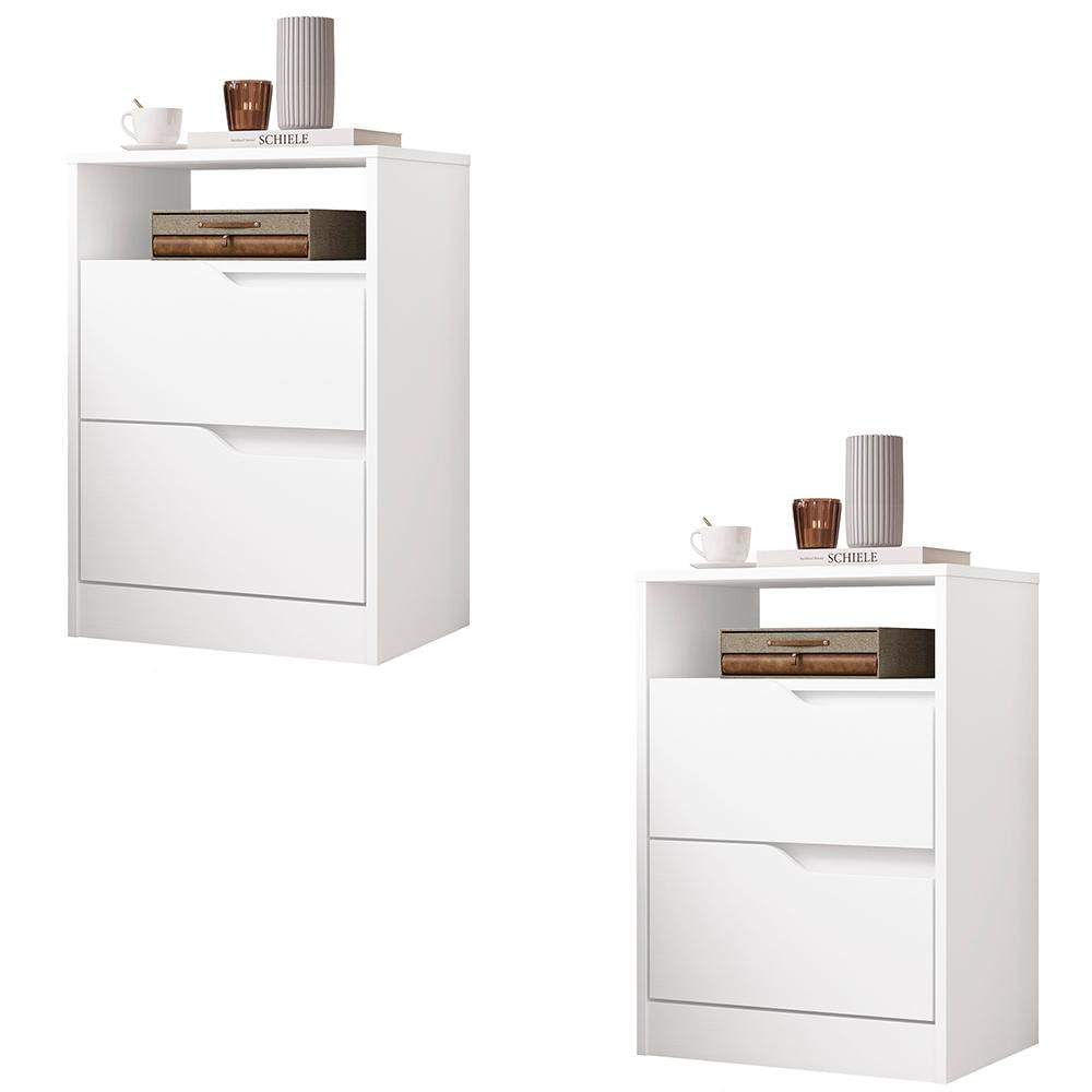 Kit 2 Mesas De Cabeceira Sole Com 2 Gavetas E Nicho Branco/nature