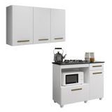 Conjunto Armário Aéreo 3 Portas E Balcão Para Cooktop 5 Bocas 2 Portas 1 Gaveta Branco