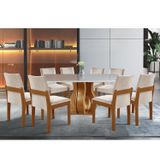 Conjunto Sala De Jantar Mesa Nuance Tampo Vidro/mdp Com 8 Cadeiras Mônaco Yescasa Castanho Cinamomo/suedy Creme