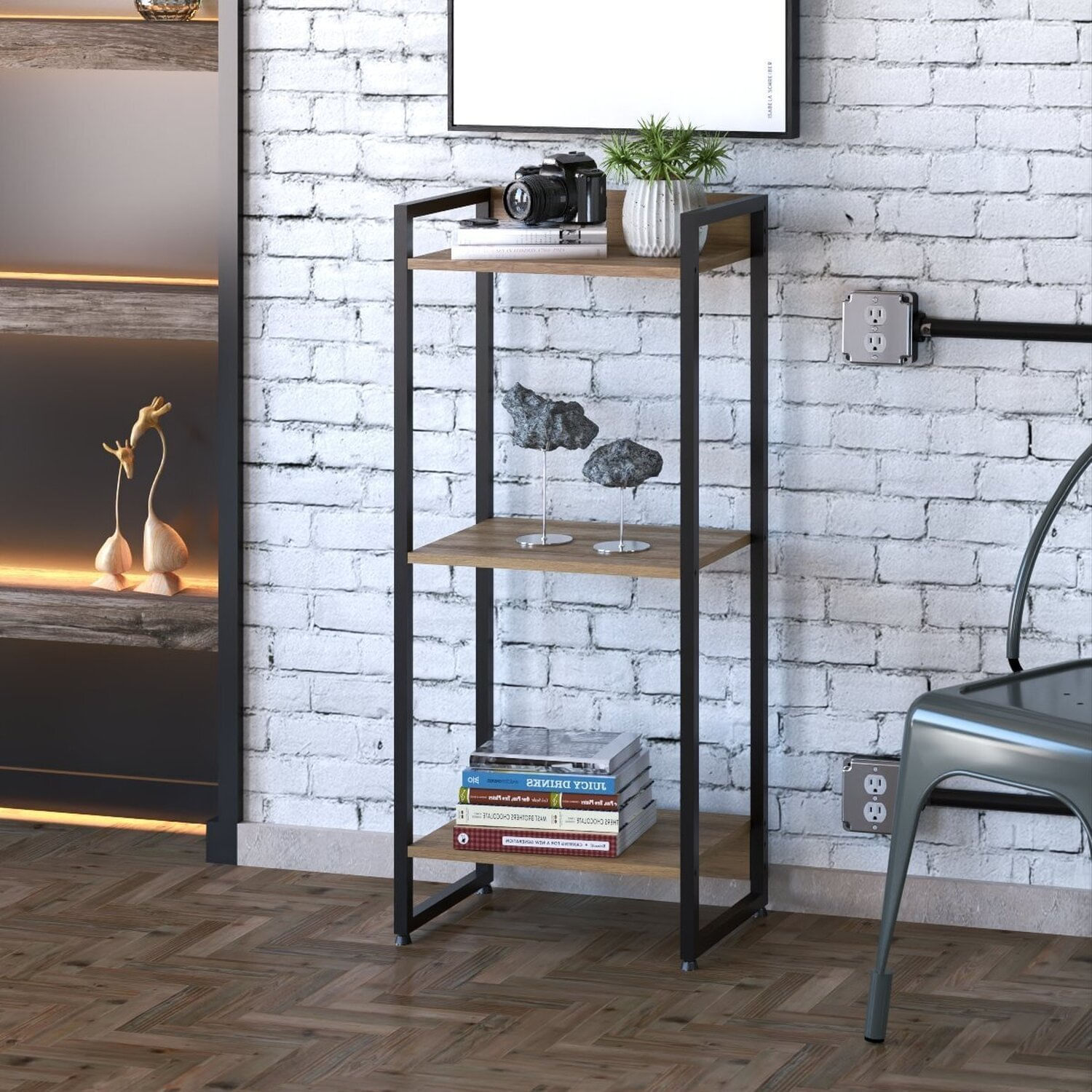 Estante Para Livros Industrial Multiuso 3 Prateleiras 104x45cm Dynamica Yescasa Lamina Mel / Preto