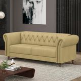 Sofá Living Sala De Estar Stanford Chesterfield 2 Lugares 200cm Pés De Madeira Couro Bege G58 - Gran Belo