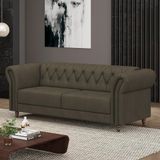 Sofá Living Sala De Estar Stanford Chesterfield 2 Lugares 200cm Pés De Madeira Couro Capuccino G58 - Gran Belo