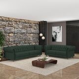 Conjunto De Sofá Sala De Estar Stanford Chesterfield 2 E 3 Lugares 200cm/260cm Pés Madeira Couro Verde G58 - Gran Belo