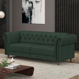 Sofá Living Sala De Estar Stanford Chesterfield 2 Lugares 200cm Pés De Madeira Couro Verde G58 - Gran Belo