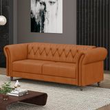 Sofá Living Sala De Estar Stanford Chesterfield 2 Lugares 220cm Pés De Madeira Couro Terracota G58 - Gran Belo