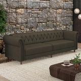 Sofá Living Sala De Estar Stanford Chesterfield 3 Lugares 240cm Pés De Madeira Couro Capuccino G58 - Gran Belo