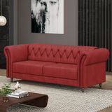 Sofá Living Sala De Estar Stanford Chesterfield 2 Lugares 180cm Pés De Madeira Couro Vermelho G58 - Gran Belo