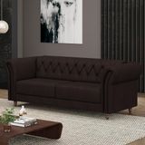 Sofá Living Sala De Estar Stanford Chesterfield 2 Lugares 200cm Pés De Madeira Couro Marrom G58 - Gran Belo