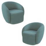 Kit 2 Poltronas Decorativas Sala De Estar Íbis Encosto Fixo Bouclê Azul G33 - Gran Belo