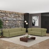 Conjunto De Sofá Sala De Estar Stanford Chesterfield 2 E 3 Lugares 200cm/240cm Pés Madeira Couro Fendi G58 - Gran Belo