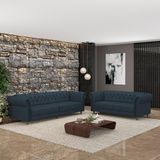 Conjunto De Sofá Sala De Estar Stanford Chesterfield 2 E 3 Lugares 180cm/260cm Pés Madeira Couro Azul Marinho G58 - Gran Belo