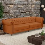 Sofá Living Sala De Estar Stanford Chesterfield 3 Lugares 240cm Pés De Madeira Couro Terracota G58 - Gran Belo