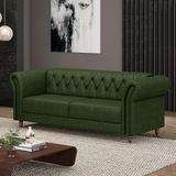 Sofá Living Sala De Estar Stanford Chesterfield 2 Lugares 200cm Pés De Madeira Couro Verde Manchado G58 - Gran Belo