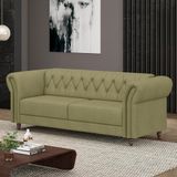 Sofá Living Sala De Estar Stanford Chesterfield 2 Lugares 220cm Pés De Madeira Couro Fendi G58 - Gran Belo