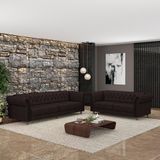 Conjunto De Sofá Sala De Estar Stanford Chesterfield 2 E 3 Lugares 180cm/260cm Pés Madeira Couro Marrom G58 - Gran Belo